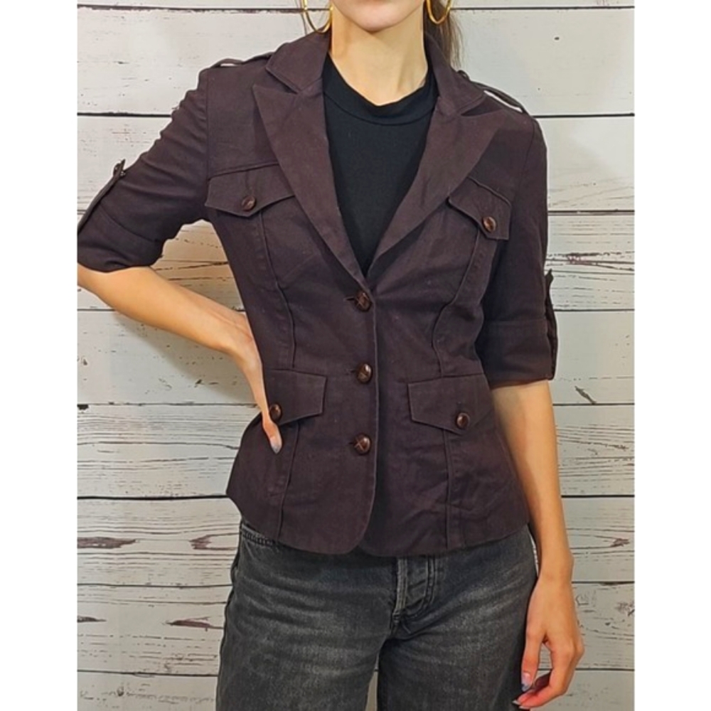 #012 DVF Women's Chocolate Brown Safari Button-Up Coverlet Jacket | 2